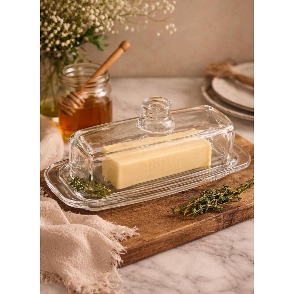 Vintage Clear Glass Butter Dish w Lid Rectangular Covered Butter Keeper